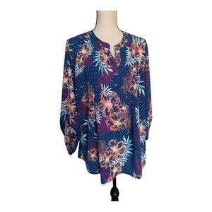 Studio Works Blue Mandarin Collar Blouse Relaxed Fit Size 1X